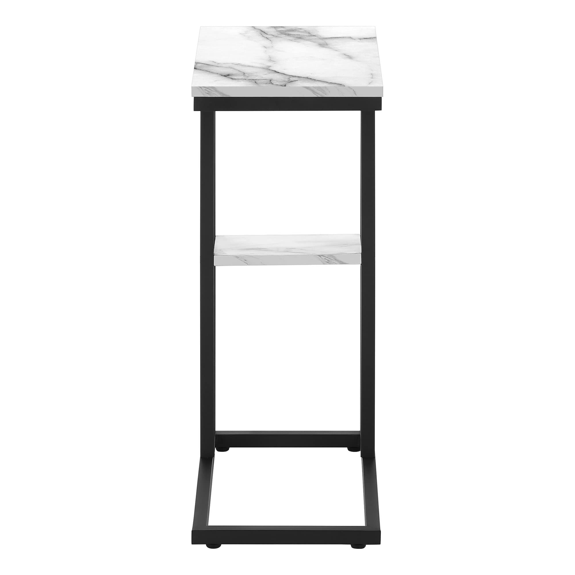 Monarch Specialties 3675 Accent Table, C-shaped, End, Side, Snack, Living Room, Bedroom, Metal, Laminate, White Marble Look, Black, Contemporary, Modern Table-25, 18.25&quot; L x 10.25&quot; W x 25.25&quot; H