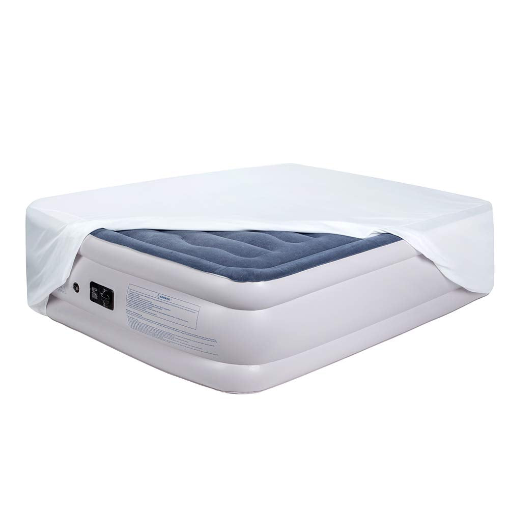 Bedecor Fitted Sheet For Air Mattress Inflate Without Disassembly Convenient & Firm Deep Up To 21' White -Queen