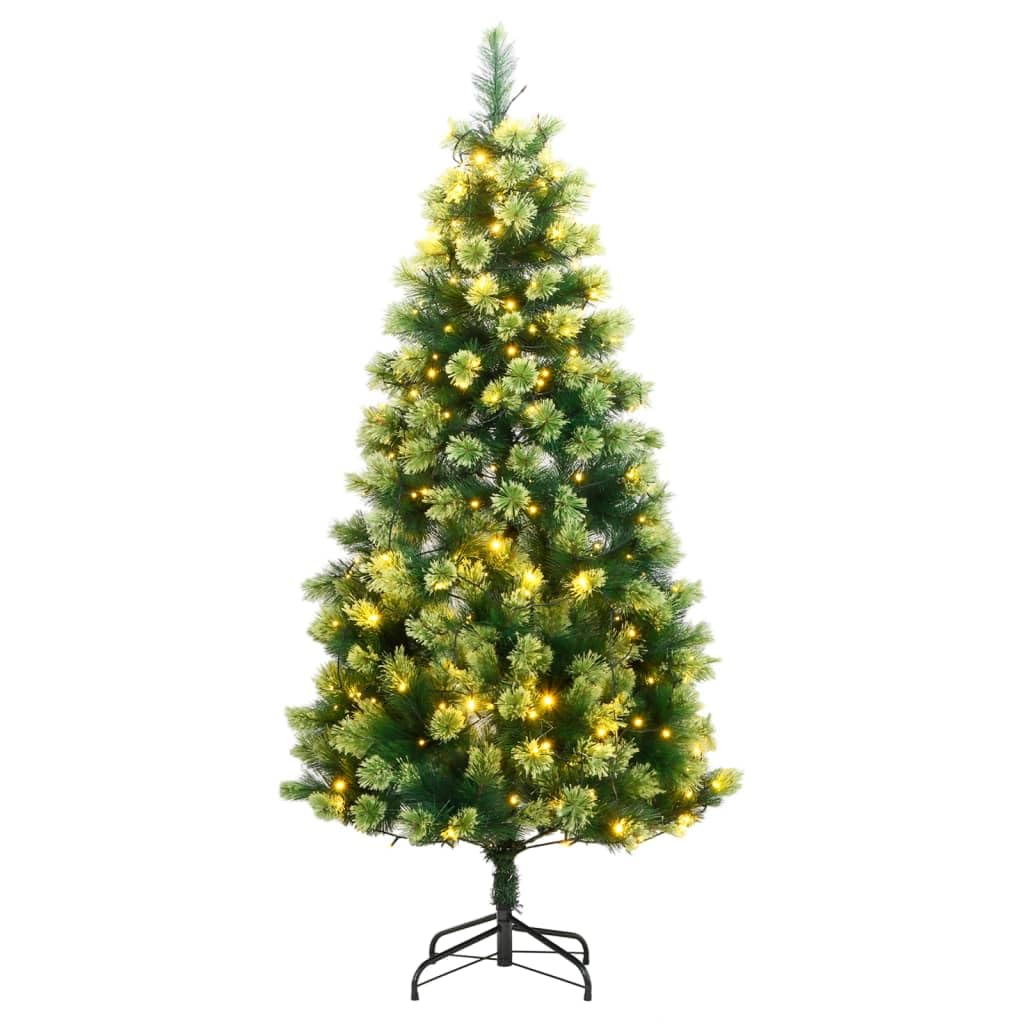 vidaXL Artificial Hinged Christmas Tree with 8-Mode LED Lights - Easy to Assemble Green PVC Tree with Sturdy Metal Stand - Reusable Decoration