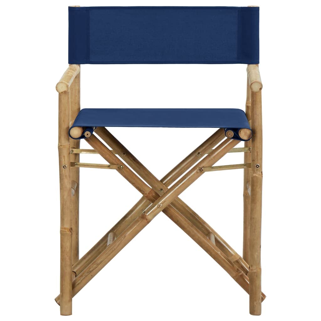 SKM Folding Director's Chairs 2 pcs Blue Bamboo and Fabric