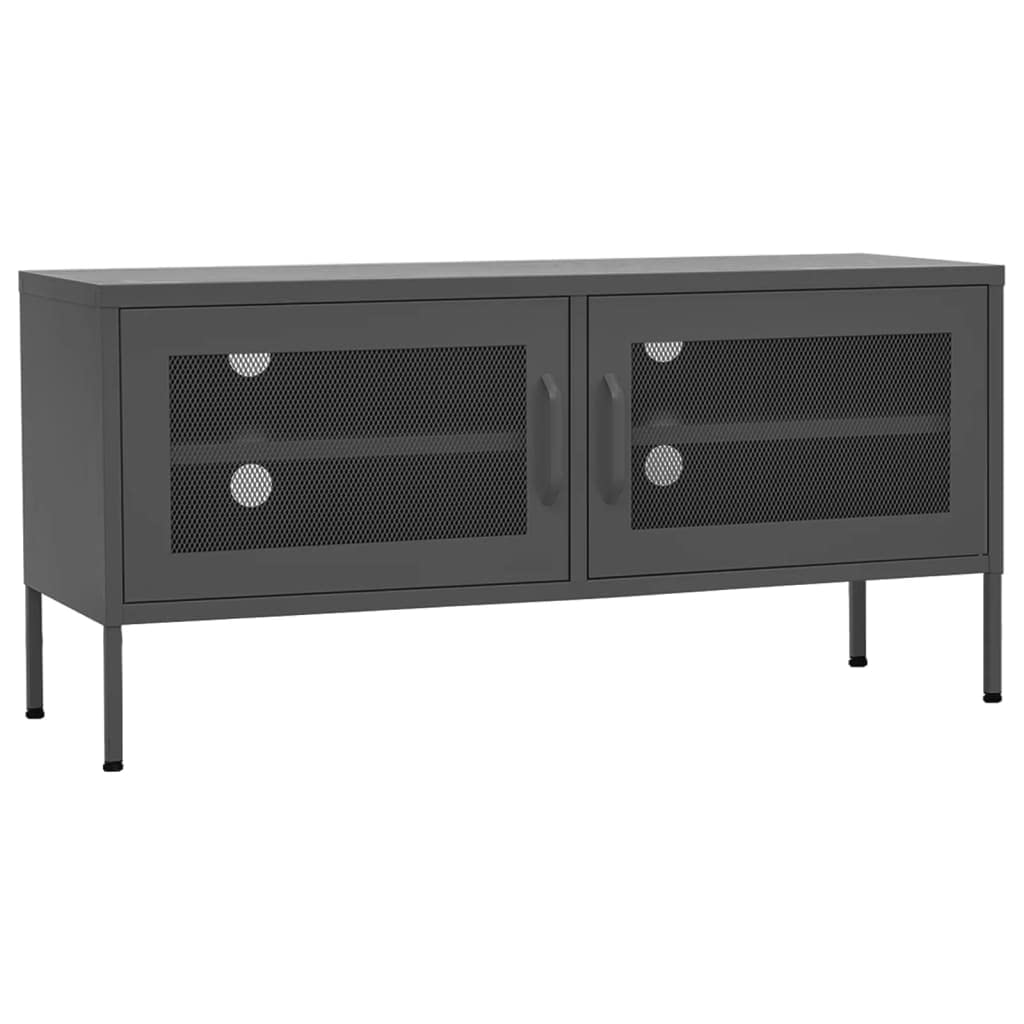 vidaXL Steel Industrial TV Stand - Vibrant Orange, Spacious Storage with Shelf and Mesh Doors, Easy to Clean, Adjustable Levelers, 41.3"x13.8"x19.7"