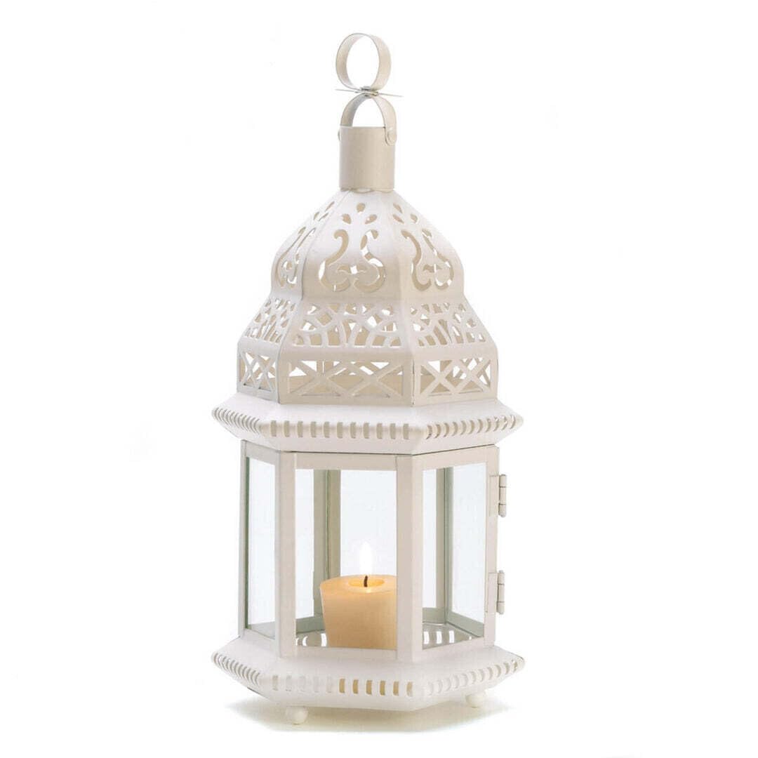 Zingz & Thingz Moroccan Style Candle Lantern Holder, Decorative Light Home Decor, Indoor & Outdoor, 13 Tall, White