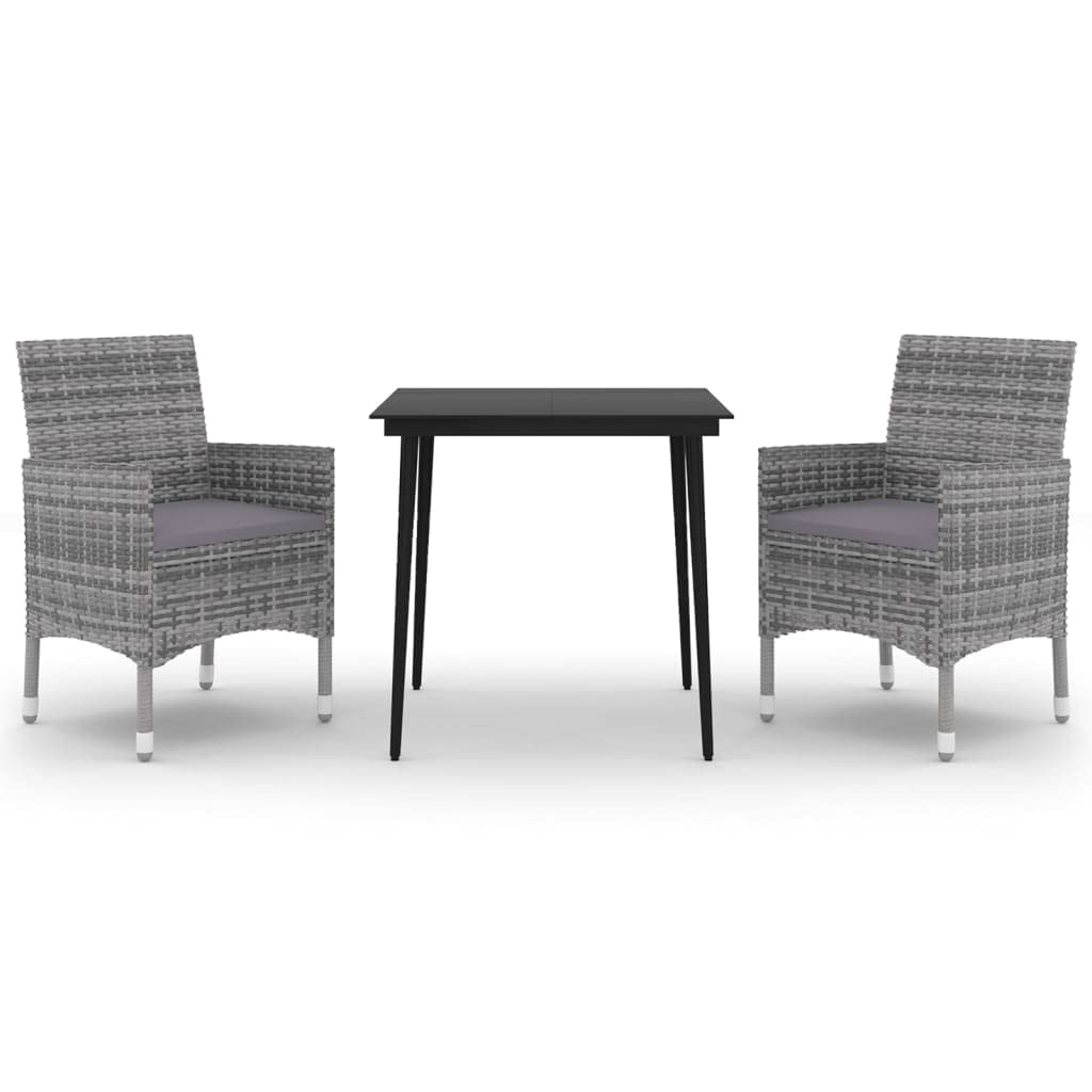 vidaXL 3-Piece Patio Dining Set - Weather-Resistant Poly Rattan and Glass Table with Cushions - Outdoor Furniture Set for Patio, Garden, Backyard