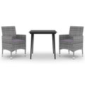 vidaXL 3-Piece Patio Dining Set - Weather-Resistant Poly Rattan and Glass Table with Cushions - Outdoor Furniture Set for Patio, Garden, Backyard