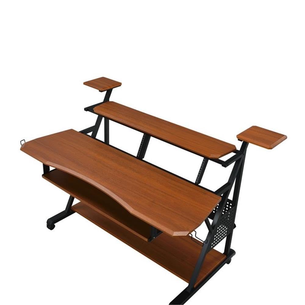 Acme Furniture Metal and Wooden Music Desk with Wheels, Cherry and Black