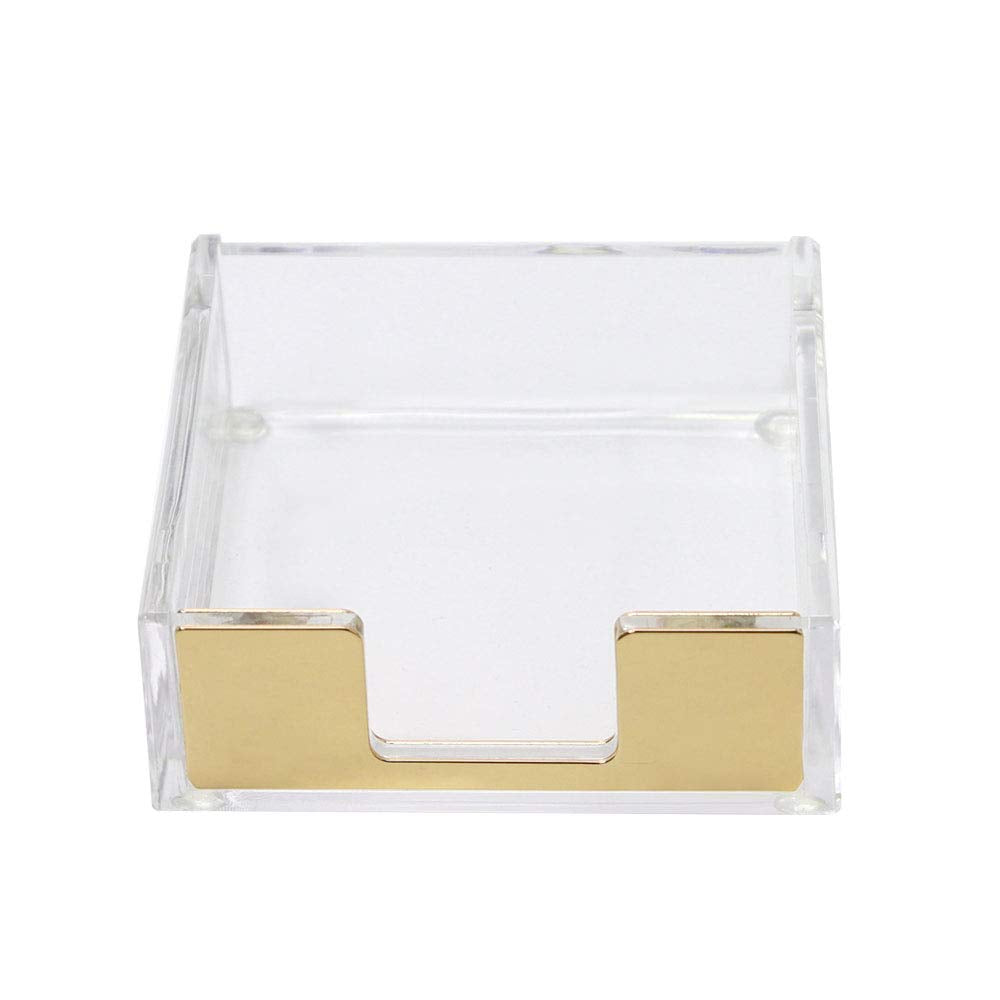 Buqoo Acrylic Sticky Notes Pad Holder Desk Organizer 3.5X3.3 Inch Memo Holder For Office Supplies(Gold) Clear Office Desk Access
