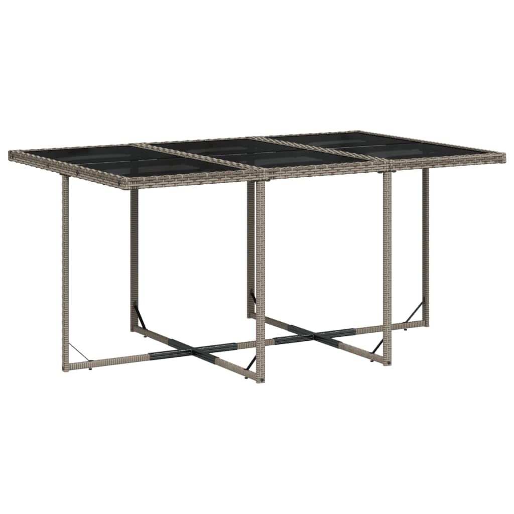 vidaXL Patio Dining Set/Outdoor Furniture/Garden Dining Set/7 Piece Gray Poly Rattan - Cushioned Seats - Tempered Glass Tabletop - Chairs with Foldable Backs - PE Rattan & Powder-Coated Steel