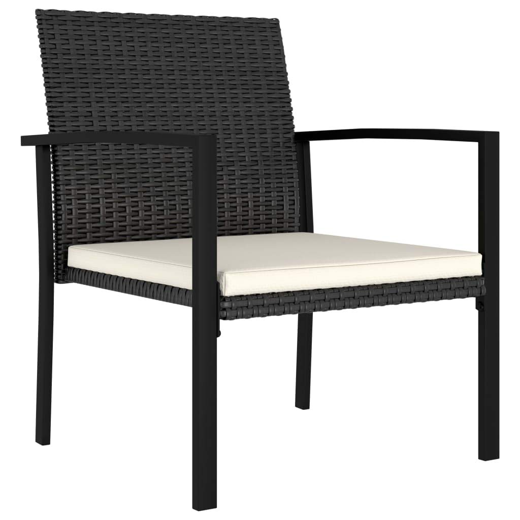 vidaXL Modern Patio Dining Chairs - Set of 2, Outdoor Use Poly Rattan Design in Black with Cream Cushions, Weather-Resistant and Lightweight