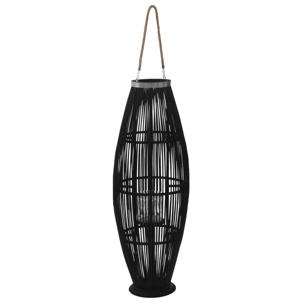 NC Hanging Candle Lantern Holder Bamboo Black 37.4&quot;