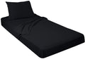 Gilbins 100% Combed T-Shirt Cotton Jersey Knit Camp Sheet Set, 1 Fitted Cot Sheet, 1 Flat Sheet, 1 Standard Pillow Case Black