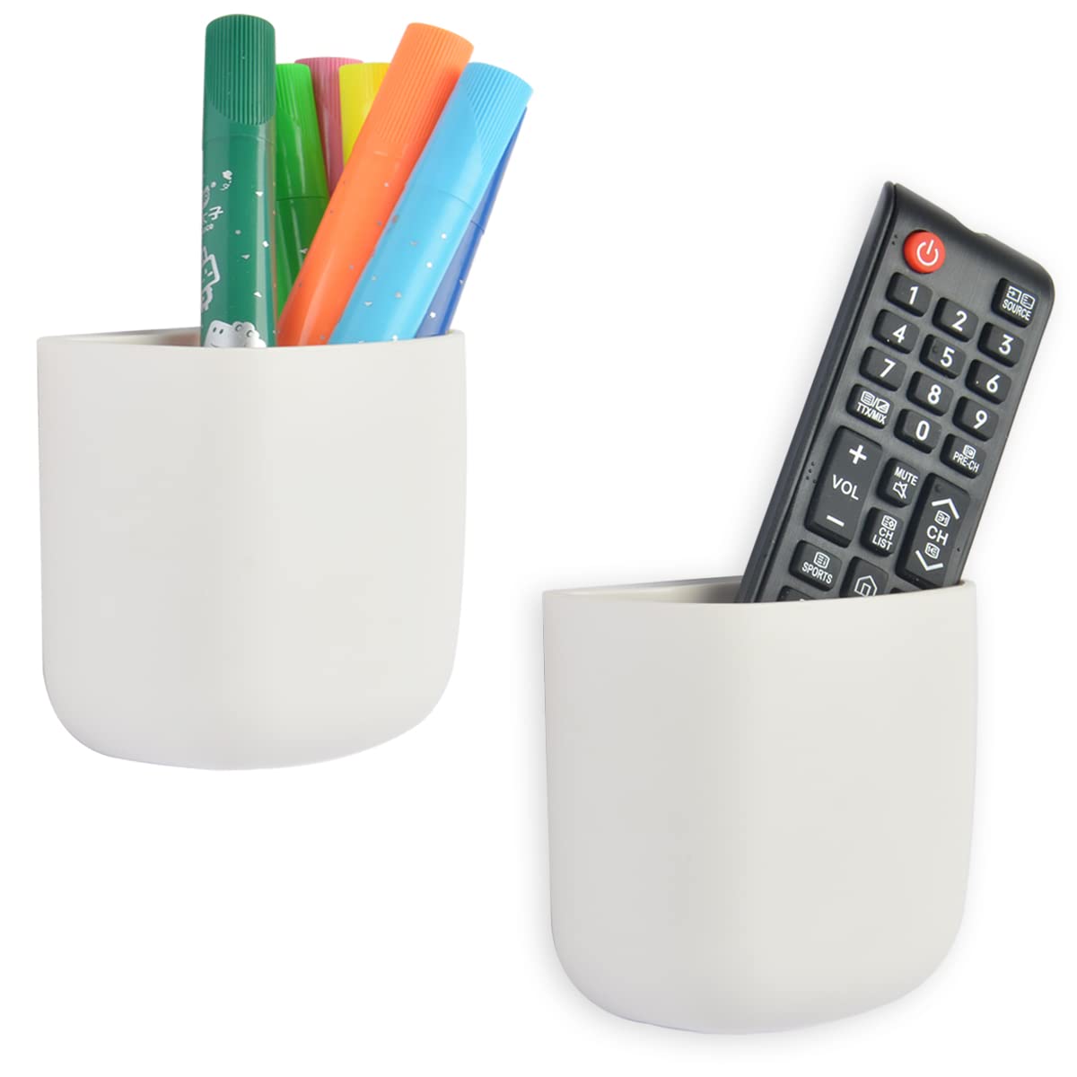 Ehkit (2 Pcs/Set) Office Supplies Pen Holder Organizer Caddy Self Adhesive Cubicle Wall Mounted Stick On Store Pens, Pencils, St