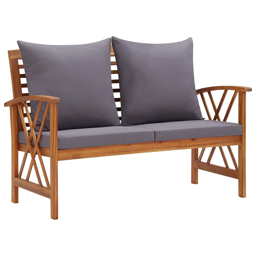 vidaXL Outdoor Patio Bench, Wooden Garden Bench with Cushions, Park Outdoor Bench for Patio Porch Poolside Balcony, Retro Style, Solid Wood Acacia