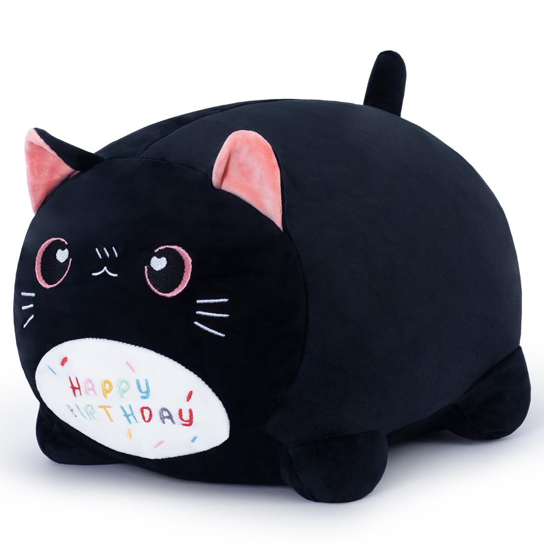 Yeqivo Birthday Cat Plush Pillow Stuffed Animal Toy, Black Birthday Cat Plush Stuffed Animals, Soft Cat Plush Pillow For Kids(Bl