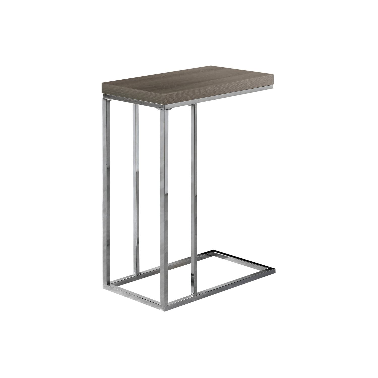 Monarch Specialties 3253, C-Shaped, End, Side, Snack, Living Room, Bedroom, Laminate, Brown, Contemporary, Modern Accent Table-Dark Taupe With Chrome Metal, 10.25&quot; L X 18.25&quot; W X 25.25&quot; H