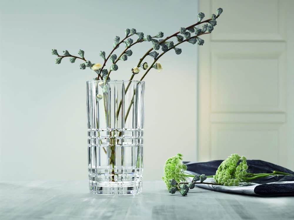Nachtmann Square Collection, 11'' Glass Vase, Modern Geometric Design, Bavarian Crystal, Clear, Dishwasher Safe