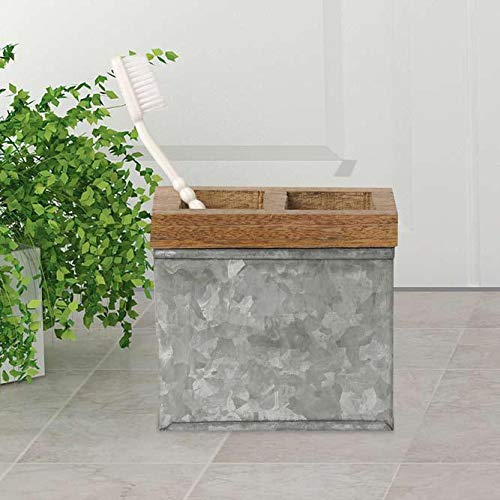 Nu Steel Confetti Bathroom Toothbrush Holder & Makeup Organizer In Galvanized Steel And Wood For Bathrooms & Vanity Spaces