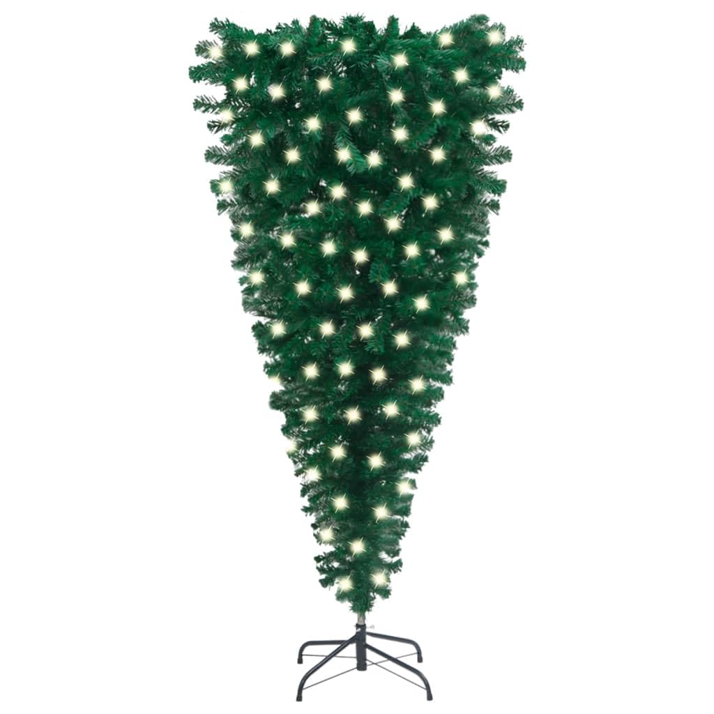 vidaXL Upside-Down Artificial Green Christmas Tree with Pre-lit LED Lights and Adjustable Branches - Economical Choice, Indoor Holiday Decor 59.1"