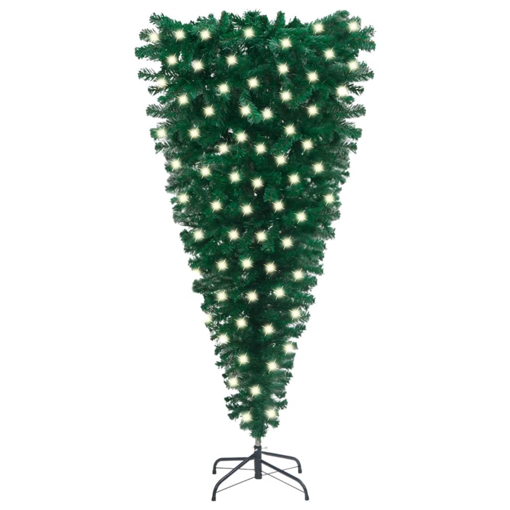 vidaXL Upside-Down Artificial Green Christmas Tree with Pre-lit LED Lights and Adjustable Branches - Economical Choice, Indoor Holiday Decor 59.1&quot;