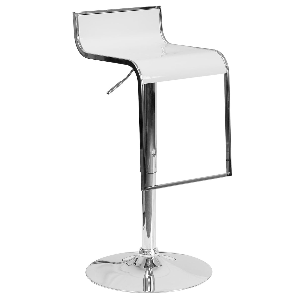 Flash Furniture Contemporary White Plastic Adjustable Height Barstool With Chrome Drop Frame