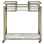 Acme Neilo Metal Frame Serving Cart with Glass Top Shelf in Clear and Wire Brass