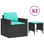 vidaXL 4 Piece Patio Sofa Set with Blue Cushions - Black Poly Rattan, Modular Outdoor Furniture for Garden, Terrace, Patio, UV-Resistant, Powder-Coated Steel Frame