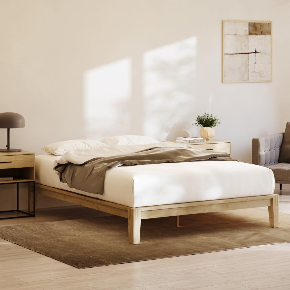 Nectar Bamboo Platform Bed Frame - Twin XL - Natural - Floating Center Support Legs - 12    Height - Tool Free Set Up - Contempo