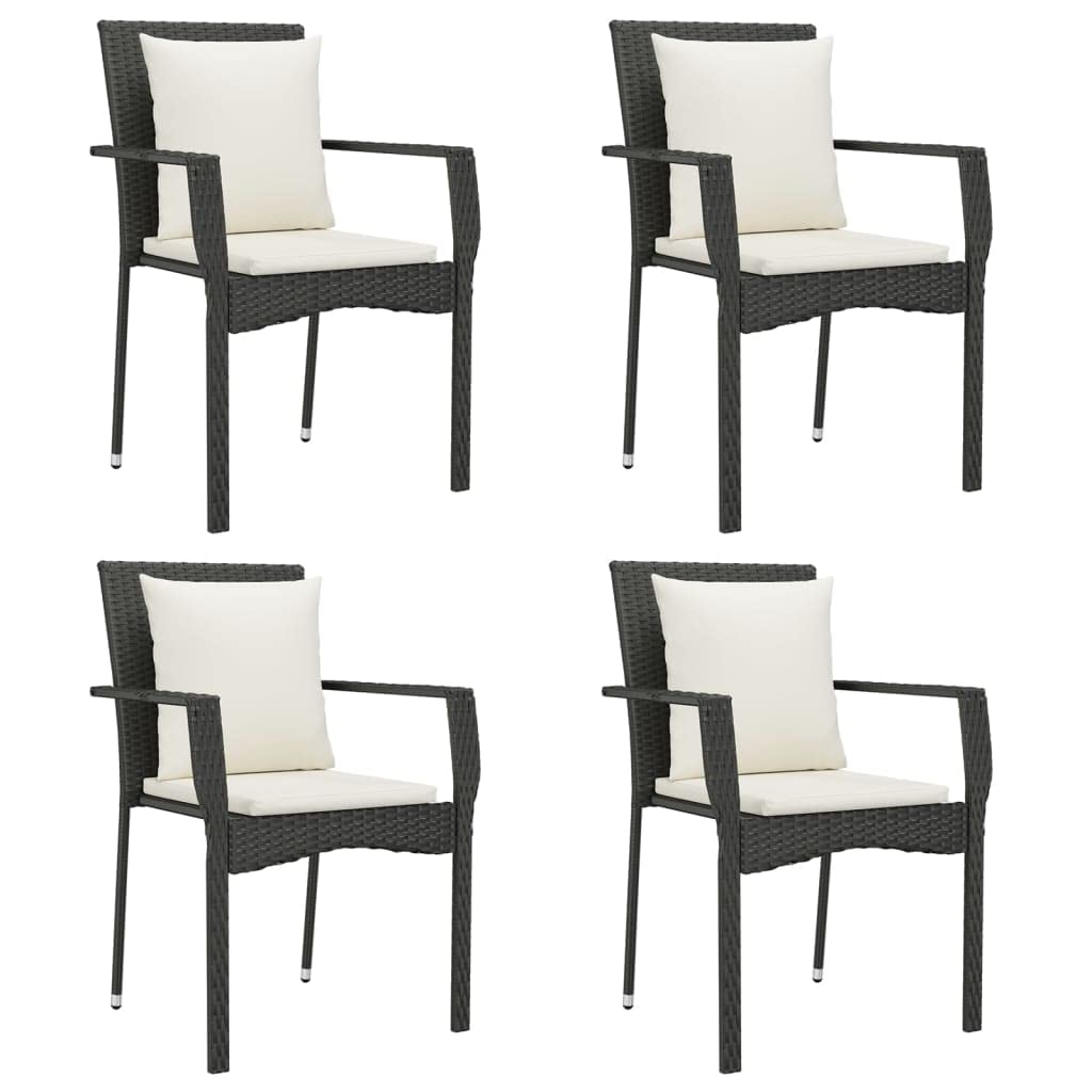 vidaXL Patio Dining Set with Cushions 5 Piece - Black Poly Rattan, Tempered Glass Tabletop, Cream White Cushions - Perfect for Garden, Patio, Outdoor Dining
