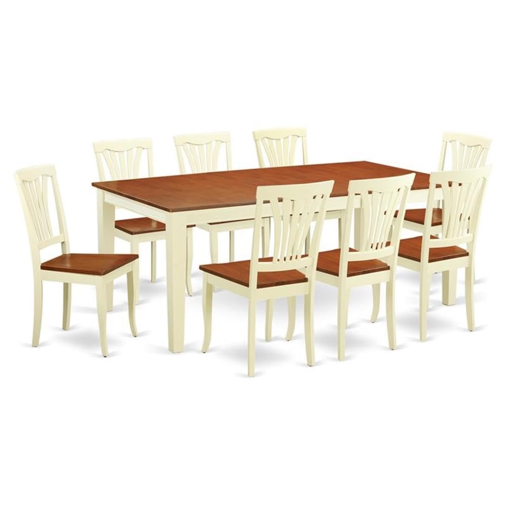 East West Furniture QUAV9-WHI-W 9 Piece Modern Dining Table Set Includes a Rectangle Wooden Table with Butterfly Leaf and 8 Dining Room Chairs, 40x78 Inch, Buttermilk & Cherry