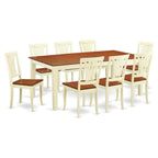 East West Furniture QUAV9-WHI-W 9 Piece Modern Dining Table Set Includes a Rectangle Wooden Table with Butterfly Leaf and 8 Dining Room Chairs, 40x78 Inch, Buttermilk & Cherry