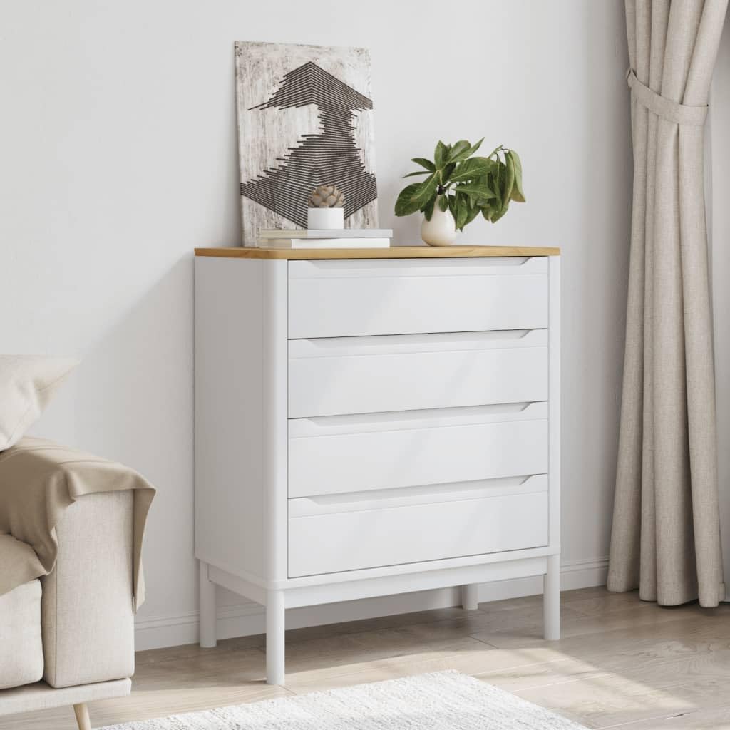 vidaXL Chest of Drawers - White Solid Wood - 4 Drawer Storage Unit - Pine - 30.1&quot; x 15.4&quot; x 35.6&quot;