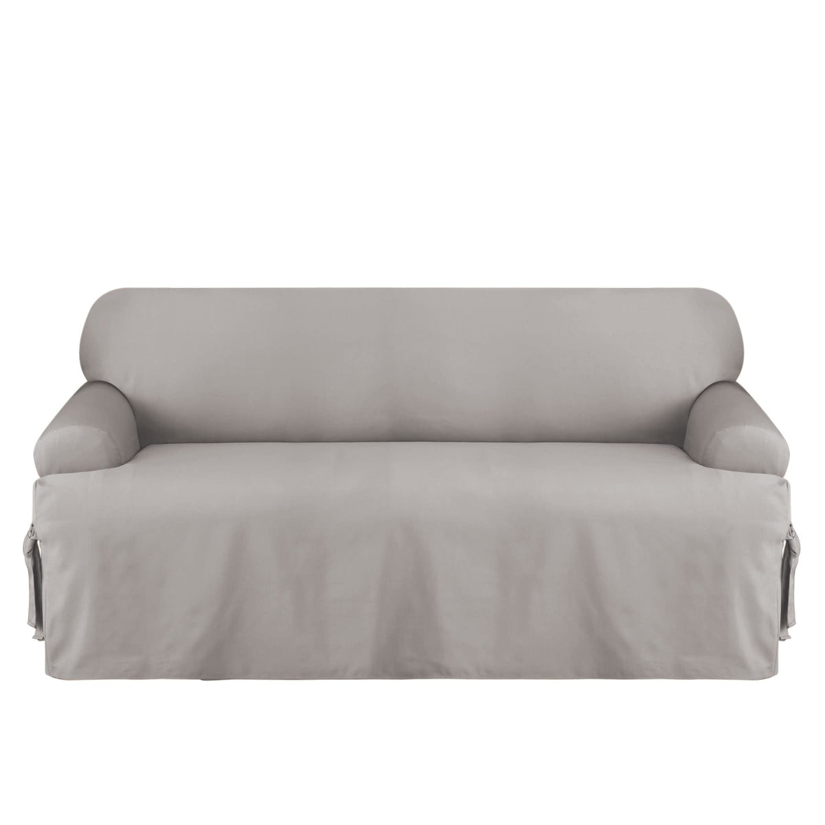 Surefit Cotton Duck Sofa T-Cushion One Piece Slipcover, Couch Cover, Relaxed Woven Fit, 100% Cotton, Machine Washable, Gray