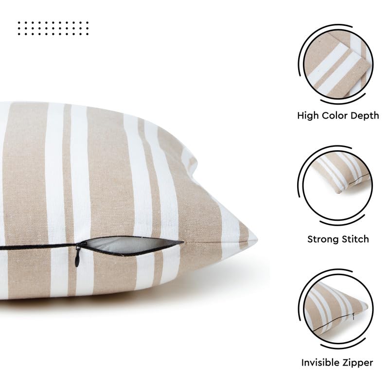 Encasa Homes Farmhouse Throw Pillow Covers Pack Of 2 24X24 Franca Beige Stripes | Decorative Cushion Covers No Insert | Pillow S