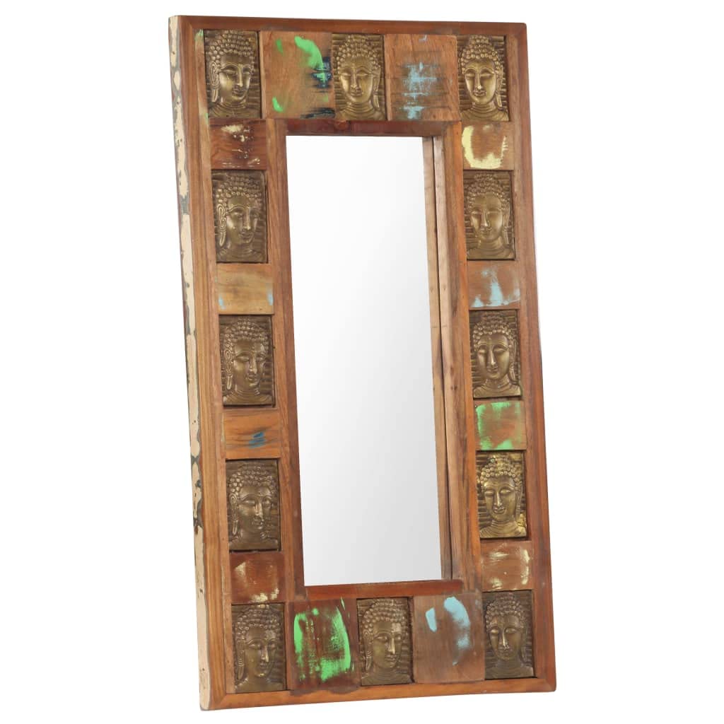 vidaXL Rectangular Mirror with Buddha Cladding - Solid Reclaimed Wood - Unique Handmade Wall-Mounted Décor for Hallway, Bedroom, Dressing Room - Size: 19.7&quot;x31.5&quot;x1.2&quot;