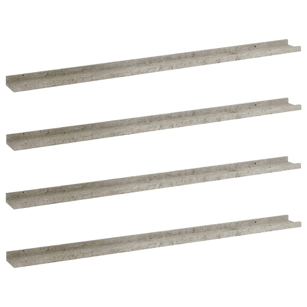 vidaXL Wall-Mounted Shelves 45.3&quot;x3.5&quot;x1.2&quot;, Concrete Gray, Set of 4, Modern Design, Durable MDF Material, Easy Cleaning