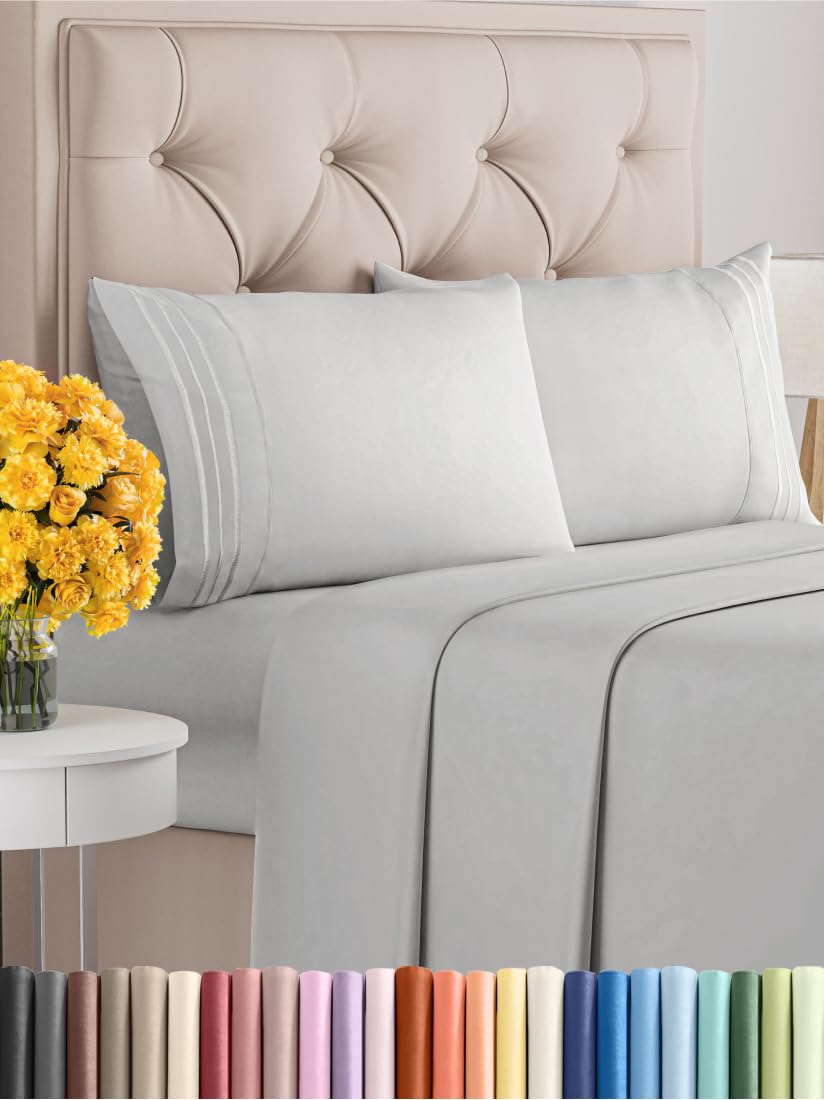 Full Size 4 Piece Sheet Set - Extra Soft, Breathable & Cooling Sheets - Hotel Luxury Durable Bed Sheets For Women & Men - Deep Pockets, Easy-Fit & Wrinkle-Free Sheets - Soft Grey Oeko-Tex Bed Sheets