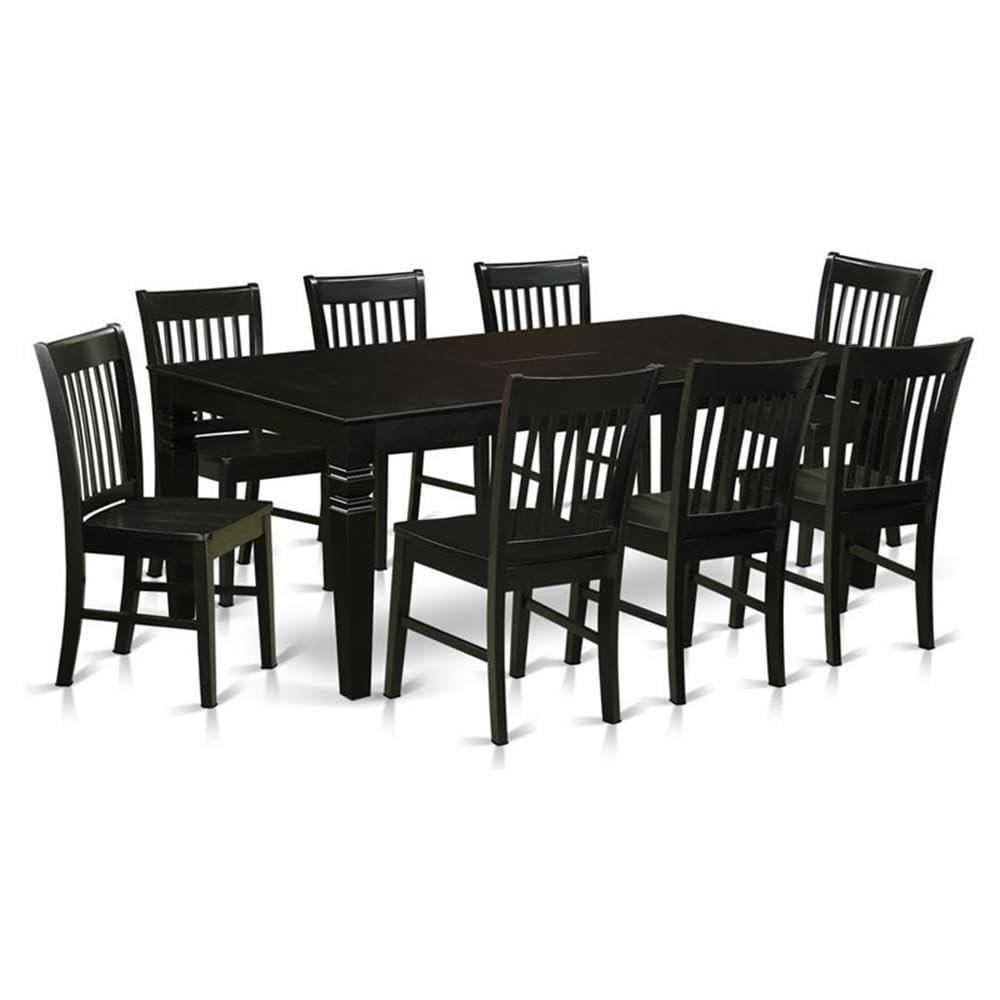 East West Furniture LGNO9-BLK-W 9 Piece Kitchen Table & Chairs Set Includes a Rectangle Dining Room Table with Butterfly Leaf and 8 Dining Chairs, 42x84 Inch, Black