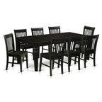 East West Furniture LGNO9-BLK-W 9 Piece Kitchen Table & Chairs Set Includes a Rectangle Dining Room Table with Butterfly Leaf and 8 Dining Chairs, 42x84 Inch, Black