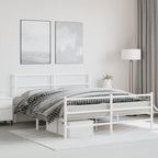 vidaXL White Metal Bed Frame with Headboard/Footboard - Steel Double Bed for Bedroom/Guest Room, 59.1x78.7 Mattress Size