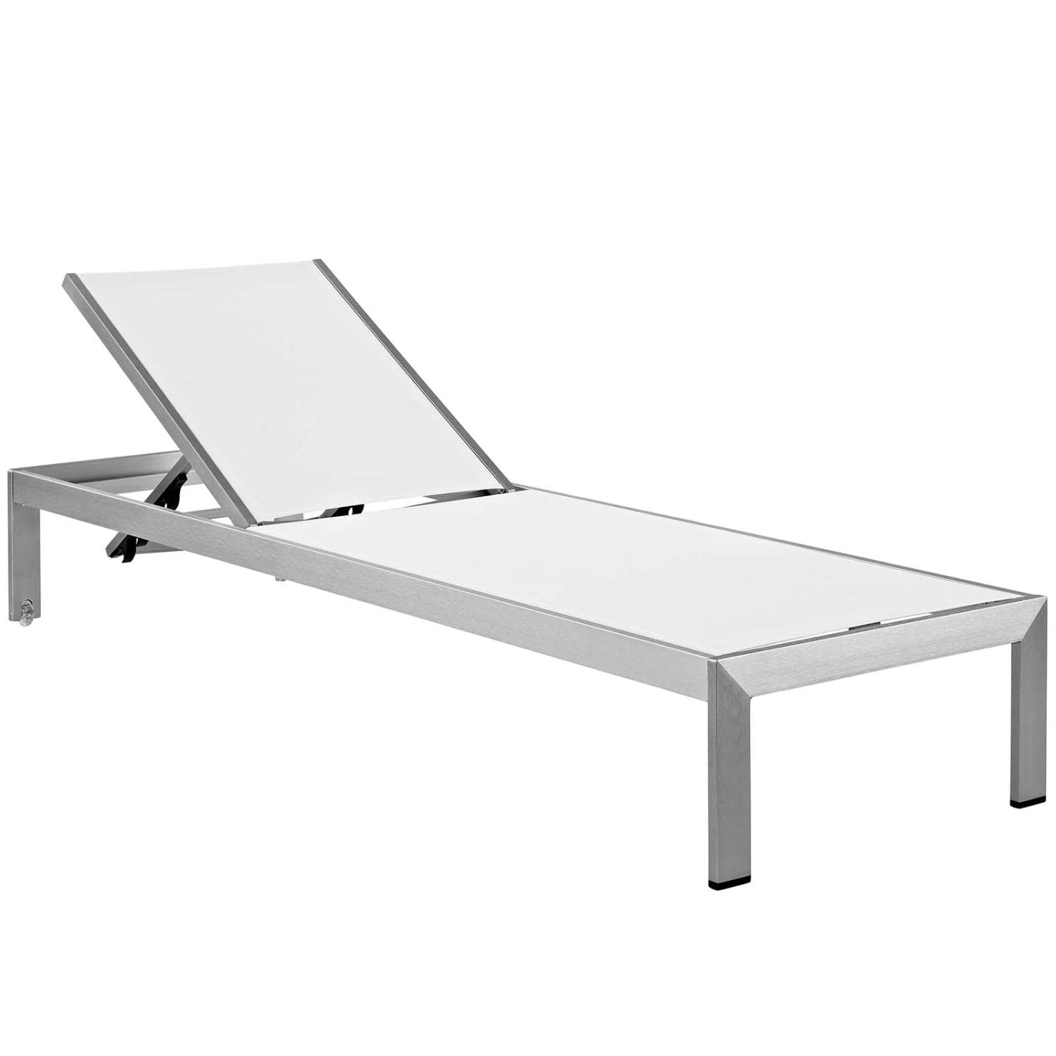 Modway Shore Aluminum Outdoor Patio Chaise Poolside Lounge Chair with Cushion in Silver Peridot
