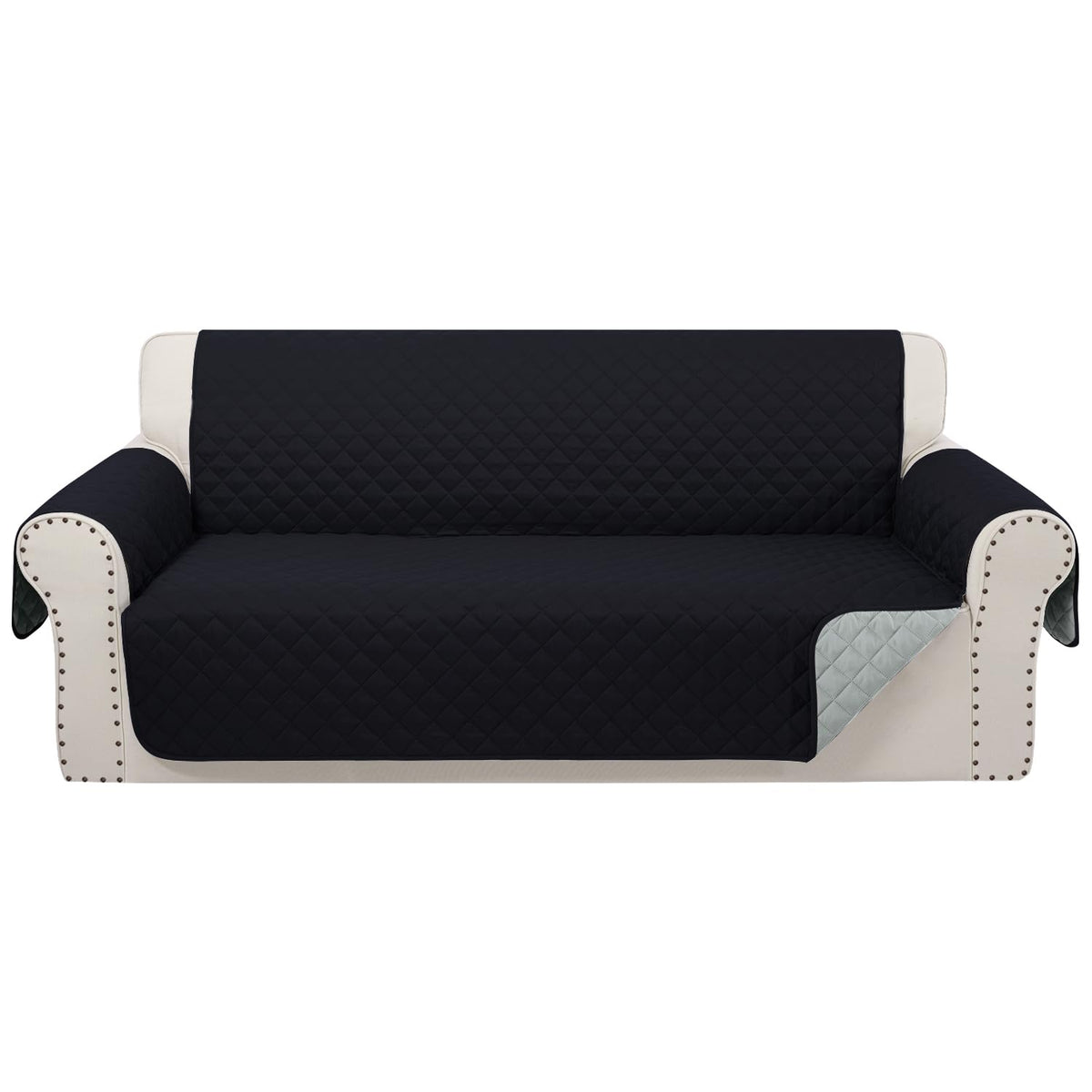 Luxshare Home Reversible Sofa Covers Couch Cover Furniture Protector For Dogs Elastic Straps Water Resistant(Sofa,Black/Grey)