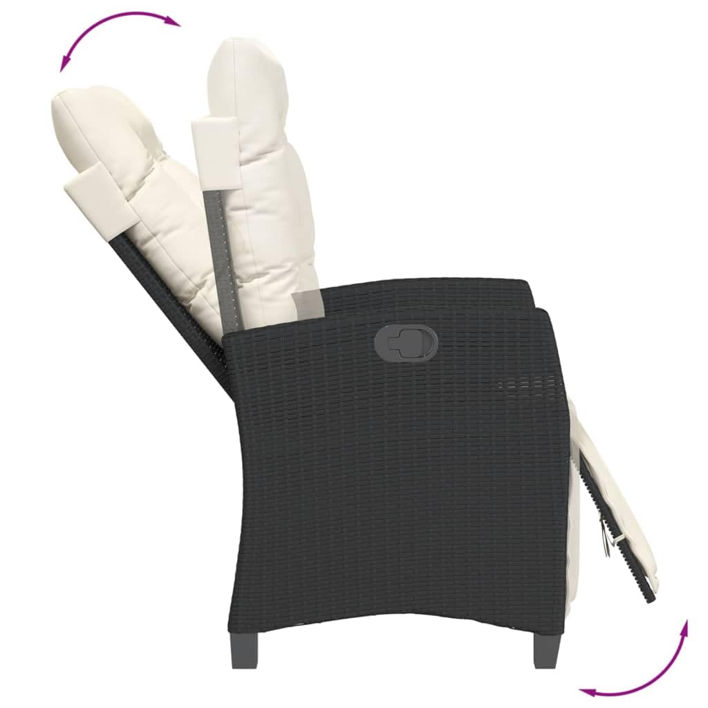 vidaXL 7 Piece Patio Dining Set with Cushions - Black Poly Rattan, Adjustable Chairs, Acacia Wood Table, Weather-Resistant, Outdoor/Garden/Patio - Comfortable, Easy-to-Clean