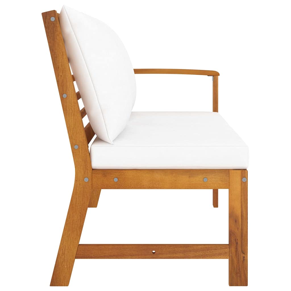 vidaXL Patio Bench with Cream Cushions, 45.1" Wide, Solid Acacia Wood Construction, Weather-Resistant, Ideal for Outdoor Use - Rustic Charm for Patio, Garden, Deck