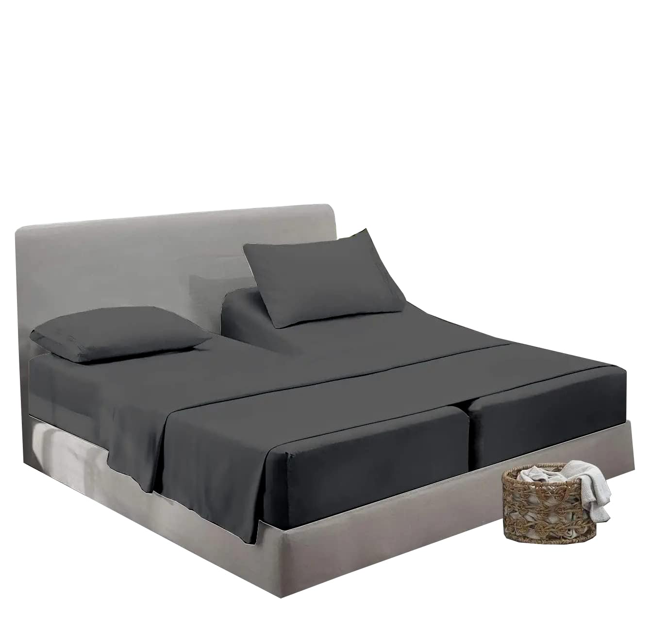 Giza Cotton Split King Sheets - Full Split King Sheets Sets For Adjustable Bed - 100% Giza Egyptian Cotton 5 Pc Split King Dark