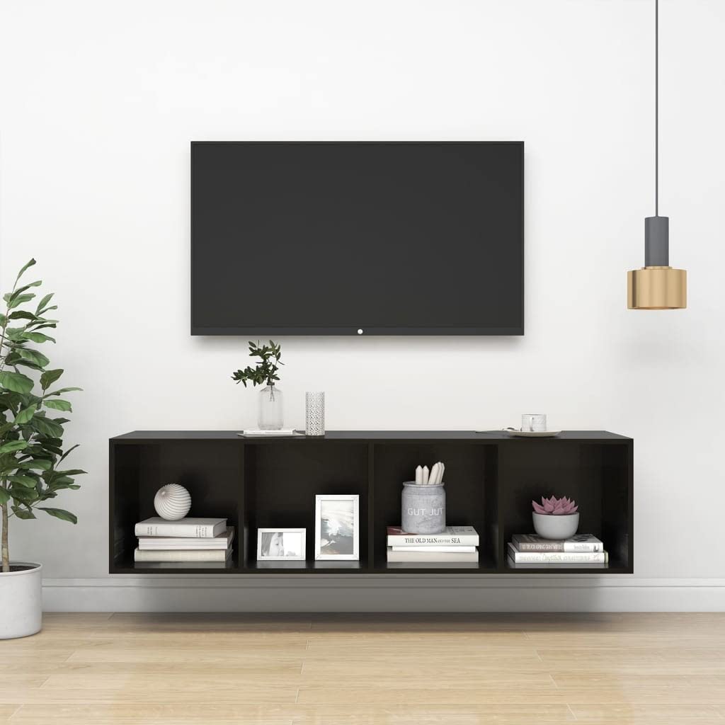 vidaXL Wall-mounted TV Cabinet High Gloss Black 14.6&quot;x14.6&quot;x56.1&quot; Chipboard