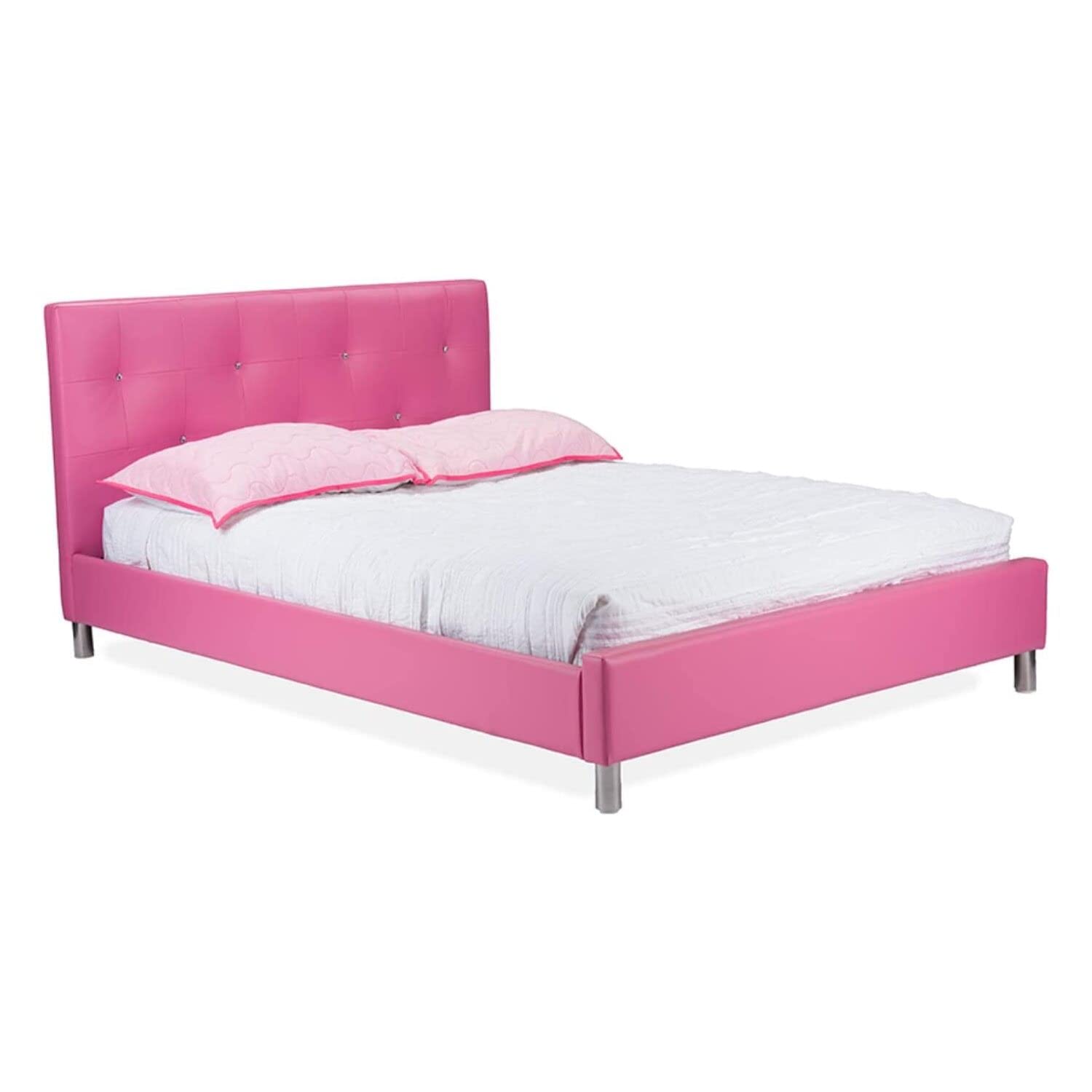 Baxton Studio Barbara Leather Modern Size Bed With Crystal Button Tufting, Pink