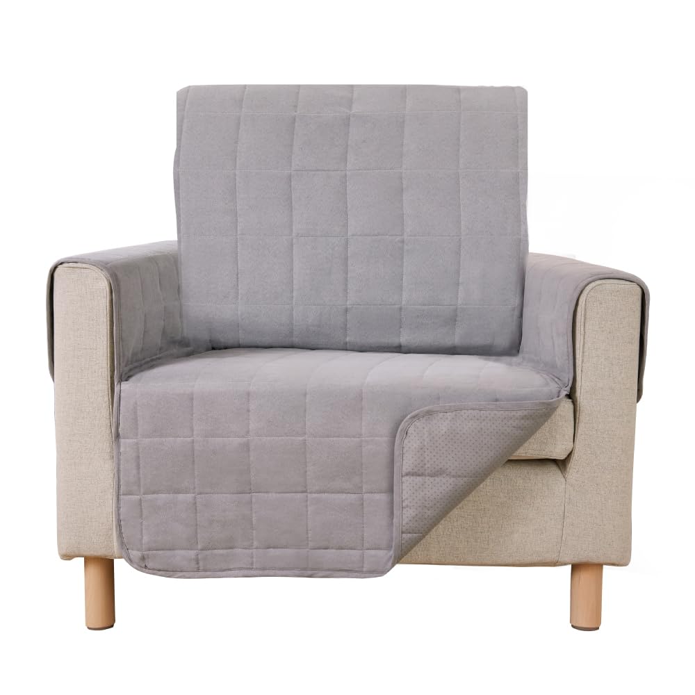 Gorilla Grip Patented Waterproof Slip-Resistant 23' Chair Protector Cover, For Leather Or Fabric Couch Cushion, Large Microsuede Furniture Covers Dogs Pets Machine Washable Slipcover, Gray