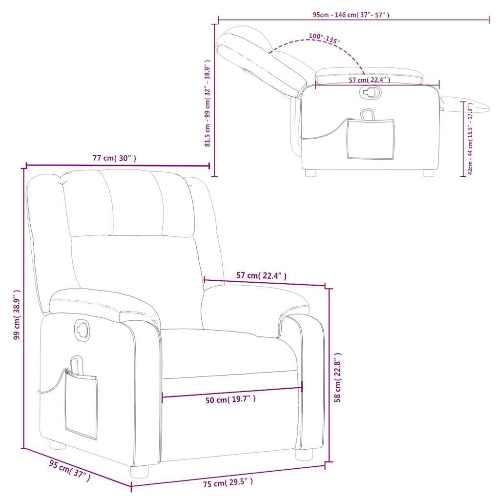 vidaXL Massage Recliner Chair for Living Room, Adjustable Recliner with 6-Point Vibration Massage, Home Theater Seating with Padded Seat Backrest & Side Pocket, Cream Fabric