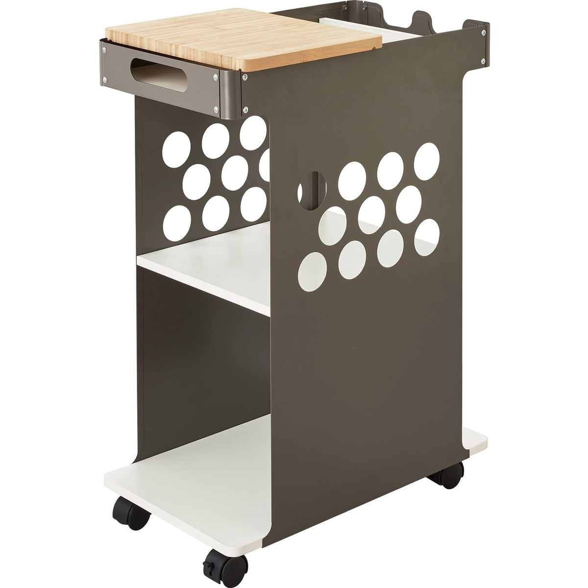 Safco Products Mini Rolling Storage Cart 5209Wh, Wood Top Worksurface, Mobile Storage Cart, Silver Steel Side Panels, White