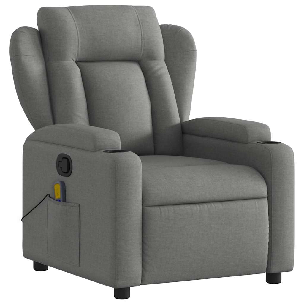 vidaXL Dark Gray Fabric Recliner Chair with 6-Point Vibration Massage, Adjustable Backrest & Footrest, Cup Holders, Side Pocket, Padded Seat, Perfect for Living Room or Home Theater Seating