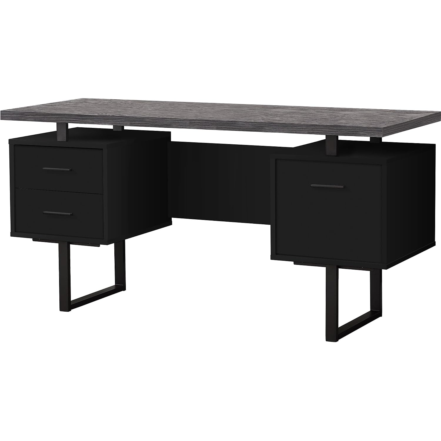 Monarch Specialties Computer Desk with Drawers - Contemporary Style - Home & Office Computer Desk with Metal Legs - 60'L (Black - Grey Top)